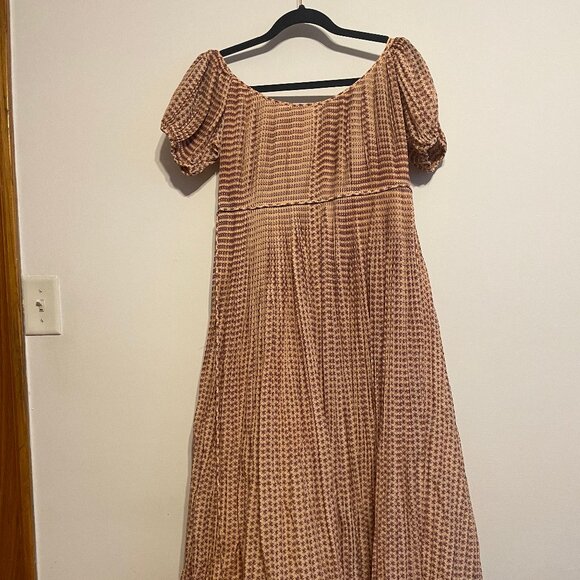 Tory Burch pink dandelion block print pleated dress size 4 - Picture 2 of 9